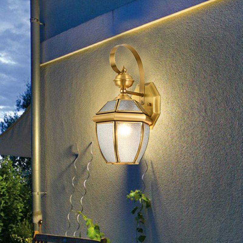 Vintage Gold Lantern Outdoor Wall Lamp with Metal and Glass Design