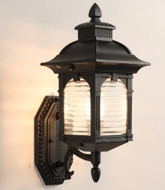 Vintage Style Outdoor Wall Lantern with Black Metal Frame and Glass Panels