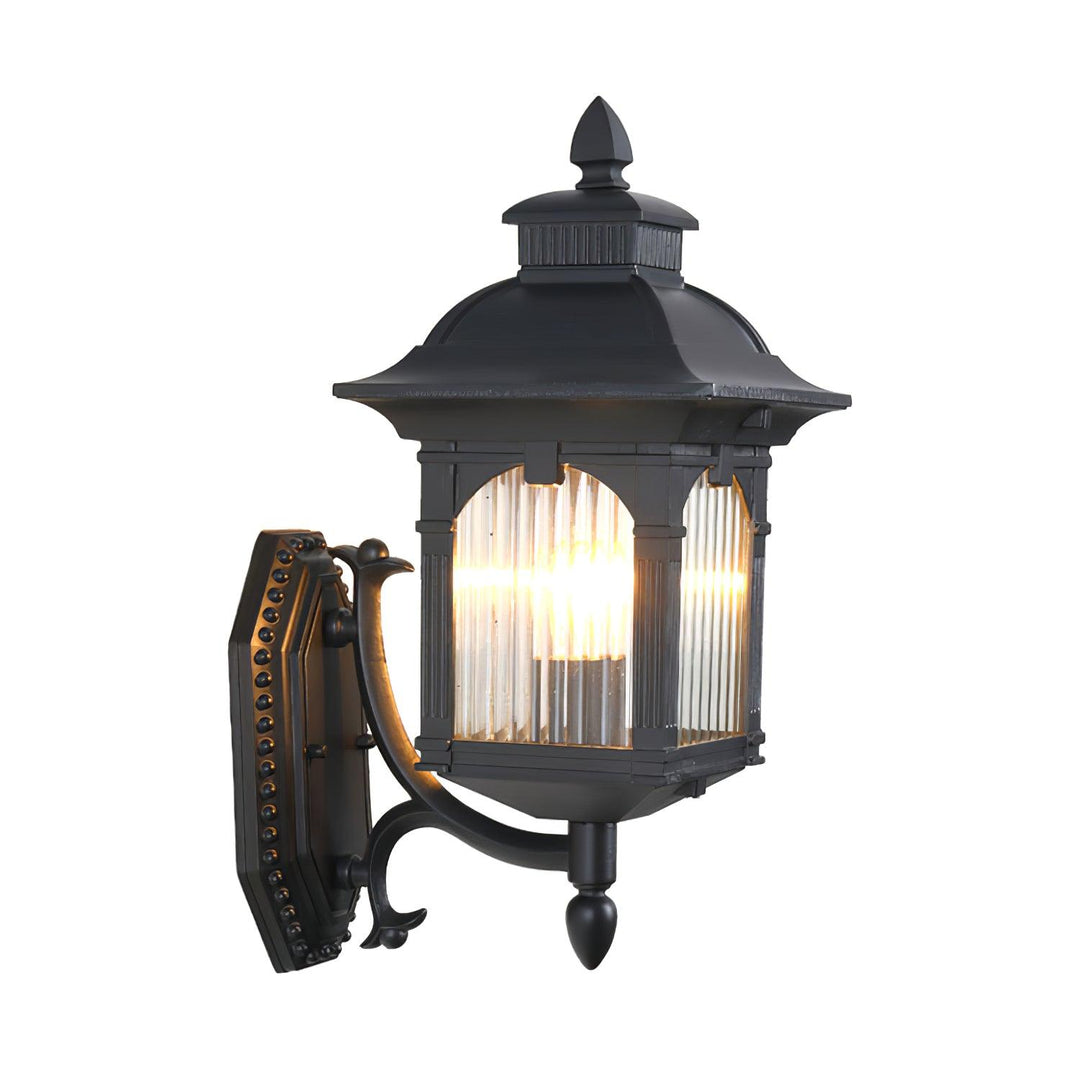 Vintage Style Outdoor Wall Lantern with Black Metal Frame and Glass Panels